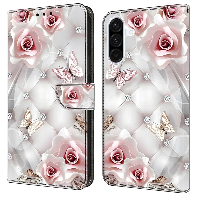 For Samsung Galaxy A56 5G  /  A36 5G Leather Case Pattern Printing Wallet Stand Anti Drop Phone Cover - Pink Butterfly