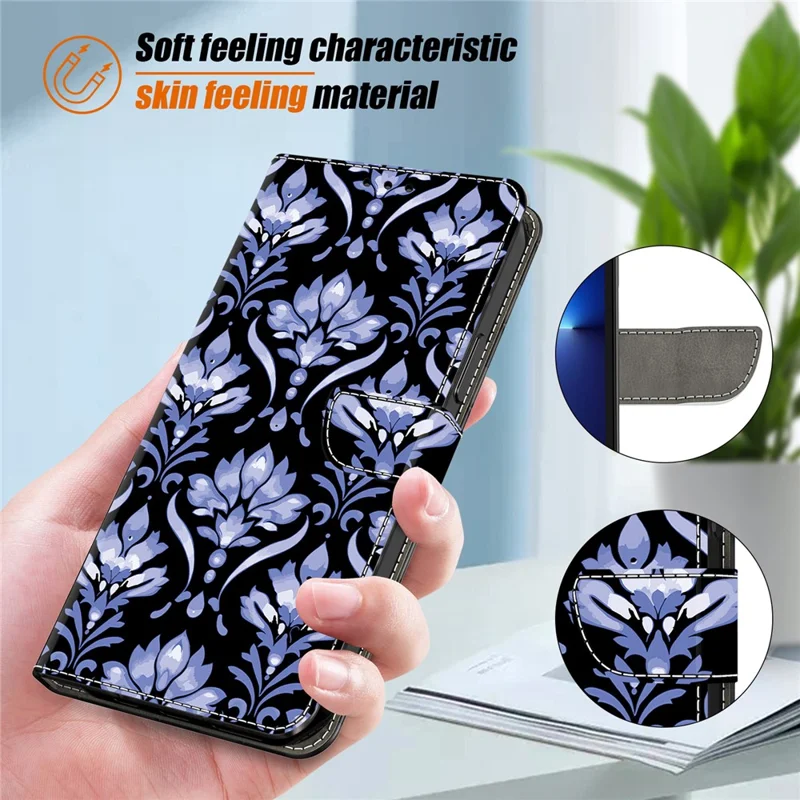 For Samsung Galaxy S24 FE Leather Case Pattern Printing Wallet Stand Anti Drop Phone Cover - Flower Texture