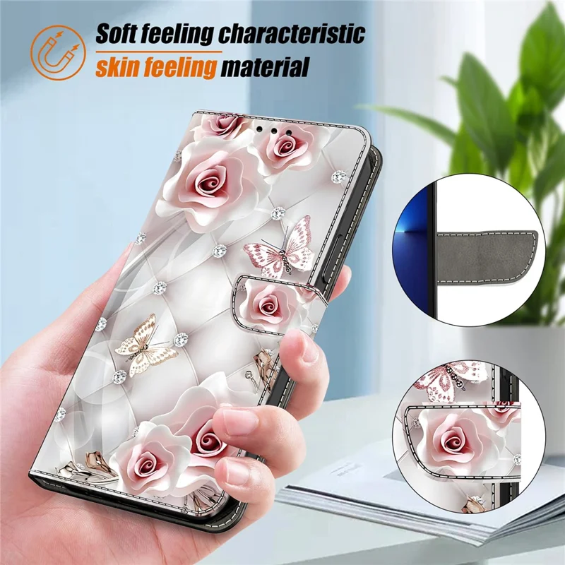 For Samsung Galaxy S25  /  S24 Leather Case Pattern Printing Wallet Stand Anti Drop Phone Cover - Pink Butterfly