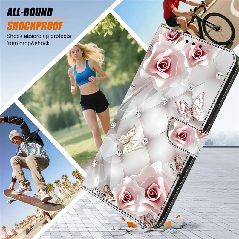 For Samsung Galaxy S25  /  S24 Leather Case Pattern Printing Wallet Stand Anti Drop Phone Cover - Pink Butterfly
