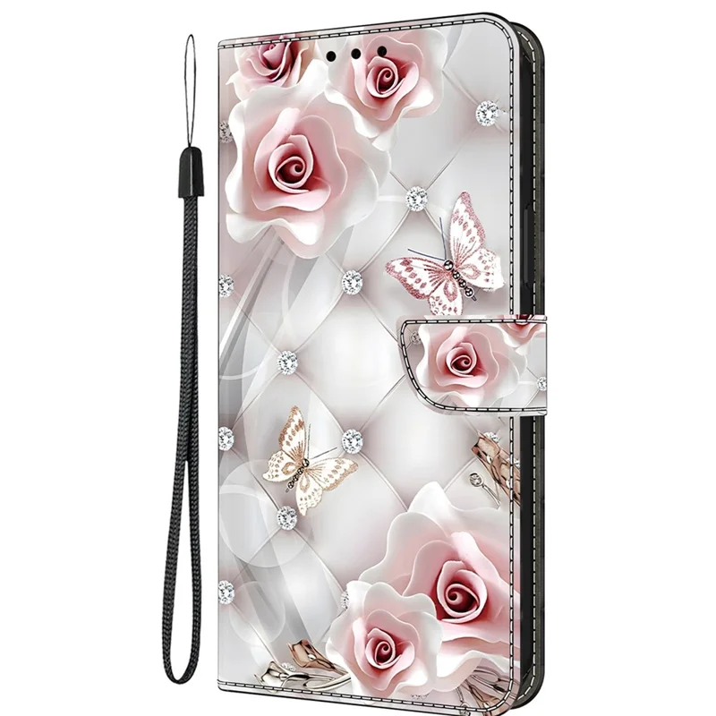For Samsung Galaxy S25  /  S24 Leather Case Pattern Printing Wallet Stand Anti Drop Phone Cover - Pink Butterfly