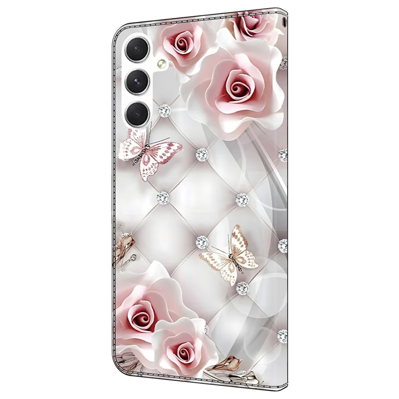 For Samsung Galaxy S25  /  S24 Leather Case Pattern Printing Wallet Stand Anti Drop Phone Cover - Pink Butterfly