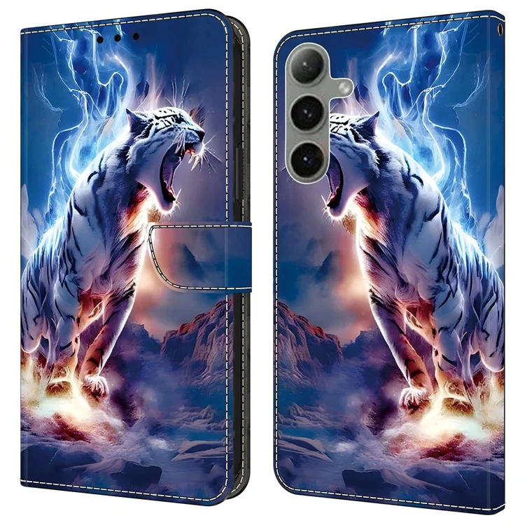 For Samsung Galaxy S25+  /  S24+ Leather Case Pattern Printing Wallet Stand Anti Drop Phone Cover - Thunder Tiger