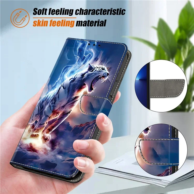For Samsung Galaxy S25+  /  S24+ Leather Case Pattern Printing Wallet Stand Anti Drop Phone Cover - Thunder Tiger
