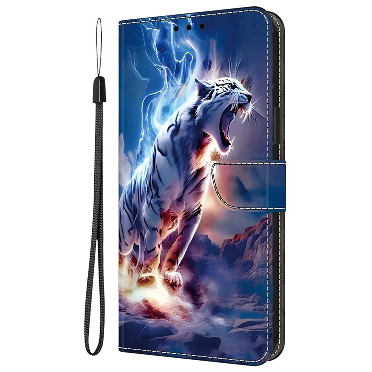 For Samsung Galaxy S25+  /  S24+ Leather Case Pattern Printing Wallet Stand Anti Drop Phone Cover - Thunder Tiger
