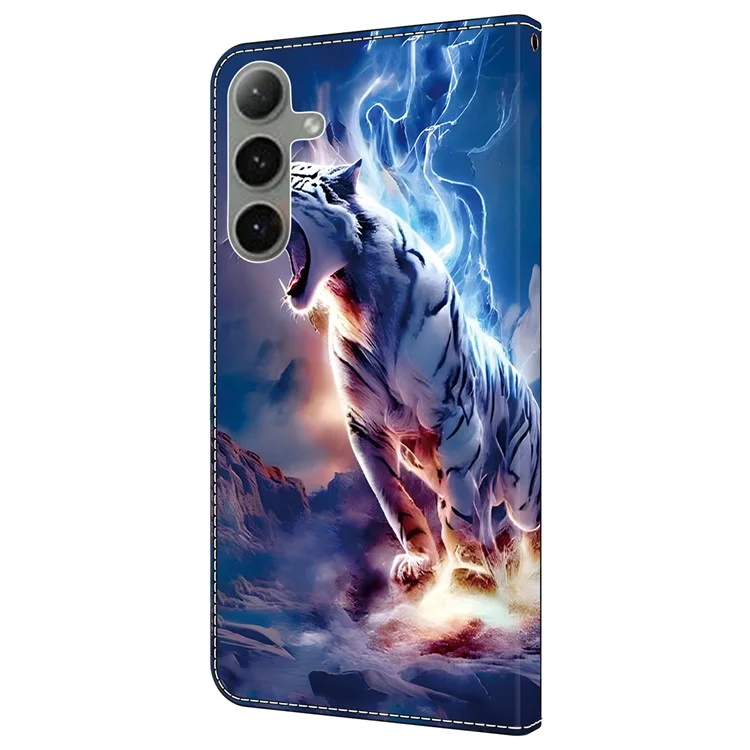 For Samsung Galaxy S25+  /  S24+ Leather Case Pattern Printing Wallet Stand Anti Drop Phone Cover - Thunder Tiger