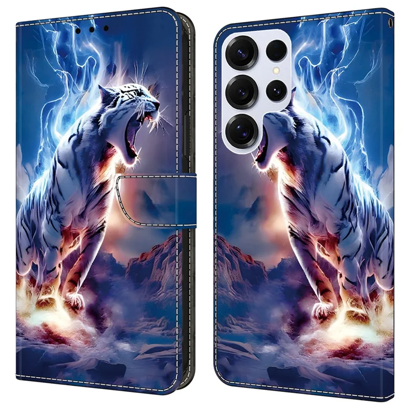 For Samsung Galaxy S25 Ultra Leather Case Pattern Printing Wallet Stand Anti Drop Phone Cover - Thunder Tiger