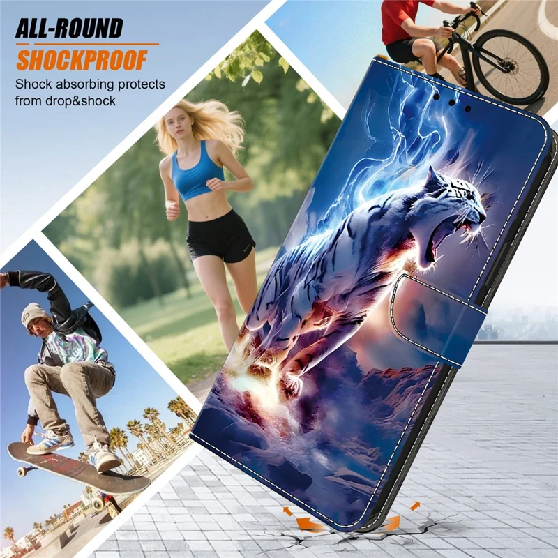For Samsung Galaxy S25 Ultra Leather Case Pattern Printing Wallet Stand Anti Drop Phone Cover - Thunder Tiger