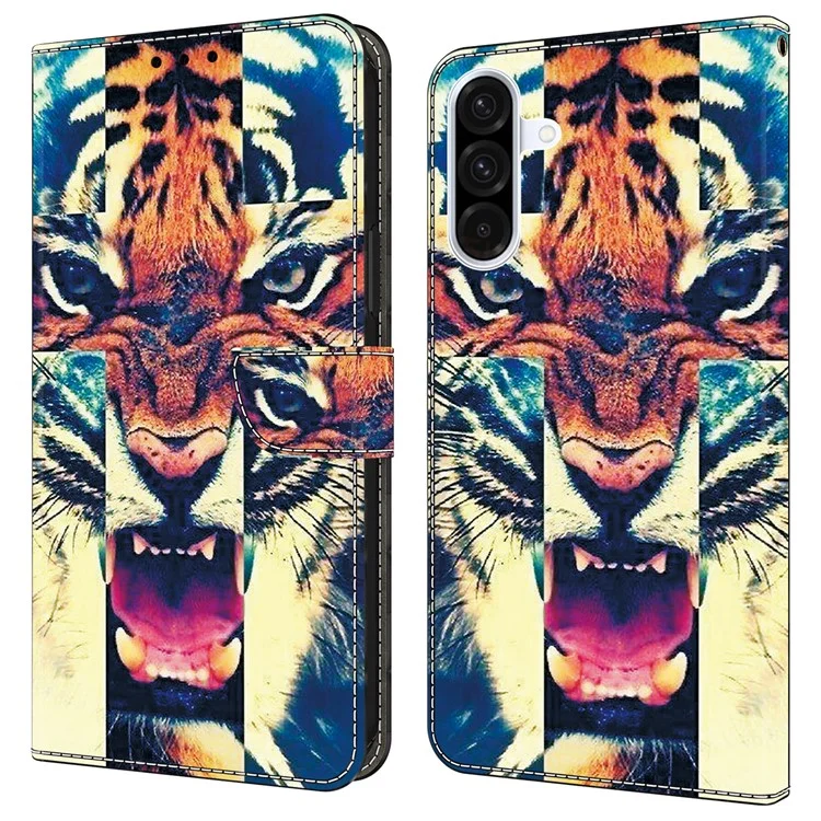 For Samsung Galaxy A15 5G  /  4G Leather Case Pattern Printing Wallet Stand Anti Drop Phone Cover - Tiger