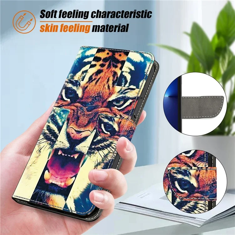 For Samsung Galaxy A15 5G  /  4G Leather Case Pattern Printing Wallet Stand Anti Drop Phone Cover - Tiger