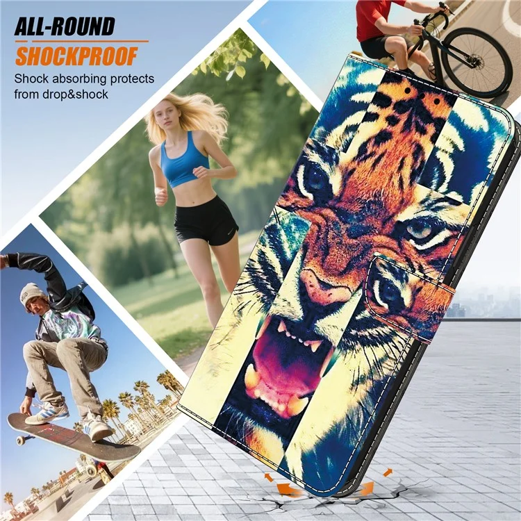 For Samsung Galaxy A15 5G  /  4G Leather Case Pattern Printing Wallet Stand Anti Drop Phone Cover - Tiger