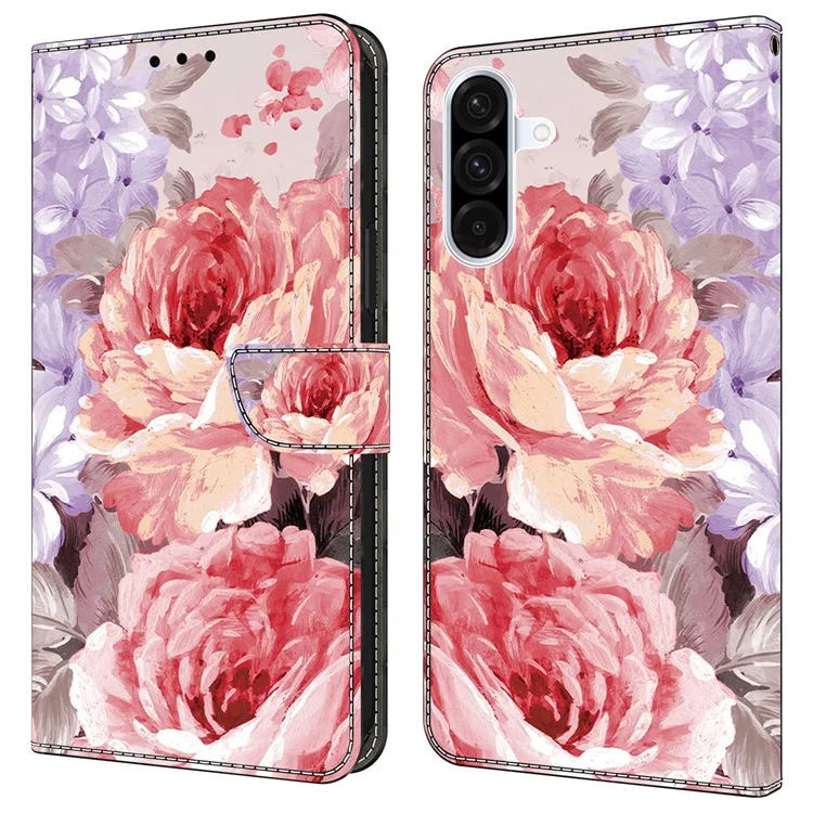 For Samsung Galaxy A35 5G Leather Case Pattern Printing Wallet Stand Anti Drop Phone Cover - Oil Painting Rose