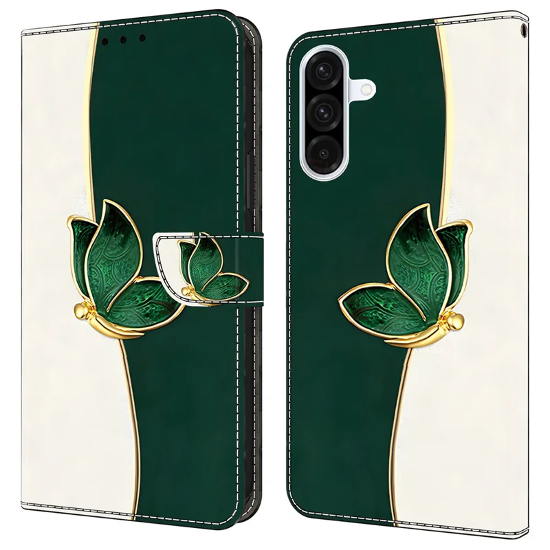 Funda de Cuero para Samsung Galaxy A55 5G con Estampado de Patrón, Soporte de Cartera y Protección Antigolpes - Mariposa Verde