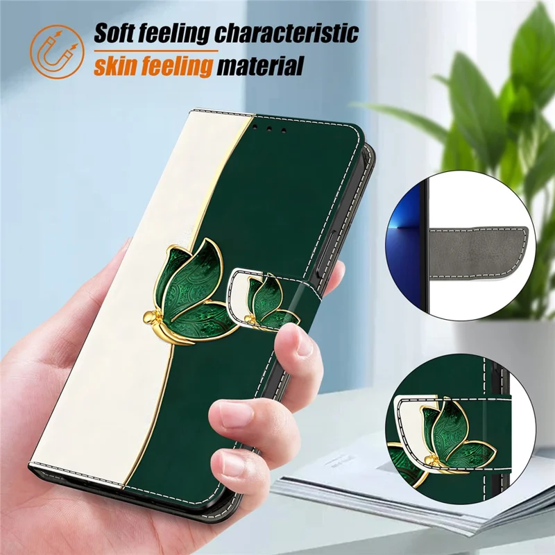 Funda de Cuero para Samsung Galaxy A55 5G con Estampado de Patrón, Soporte de Cartera y Protección Antigolpes - Mariposa Verde