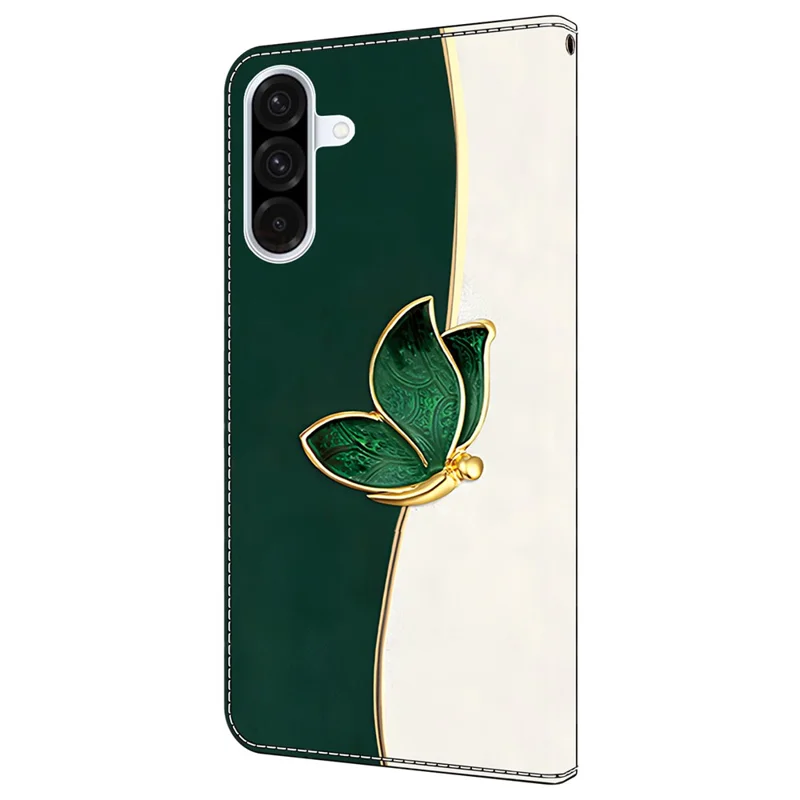 Funda de Cuero para Samsung Galaxy A55 5G con Estampado de Patrón, Soporte de Cartera y Protección Antigolpes - Mariposa Verde