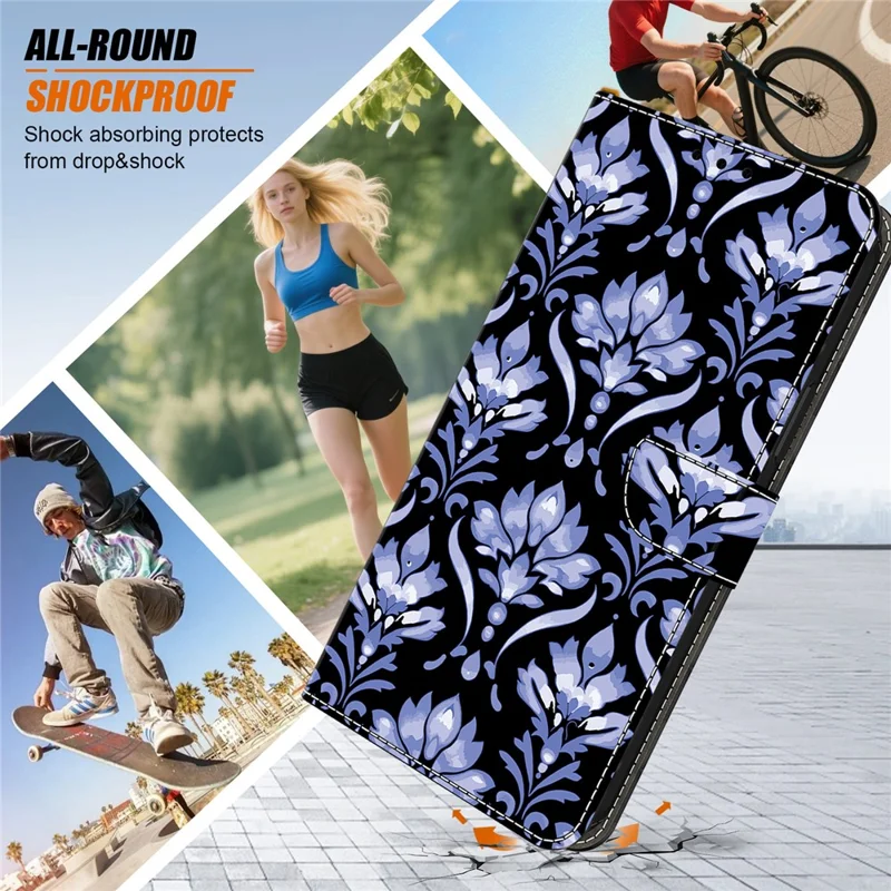 For Samsung Galaxy A25 5G (Global) (161.0mm) Leather Case Pattern Printing Wallet Stand Anti Drop Phone Cover - Flower Texture