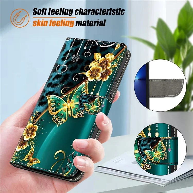 For Google Pixel 9 Pro  /  Pixel 9 Leather Case Pattern Printing Wallet Stand Anti Drop Phone Cover - Golden Flower Butterfly