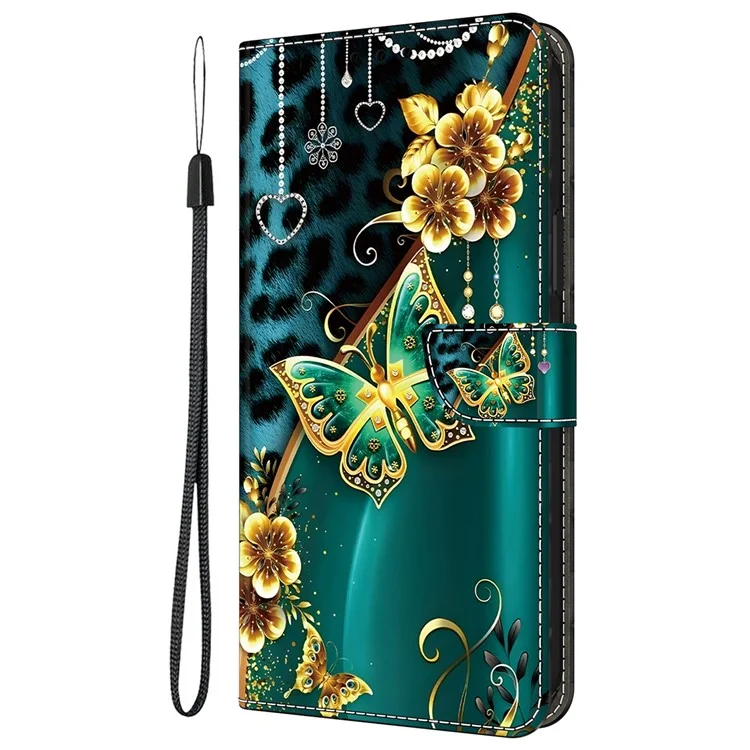 For Google Pixel 9 Pro  /  Pixel 9 Leather Case Pattern Printing Wallet Stand Anti Drop Phone Cover - Golden Flower Butterfly