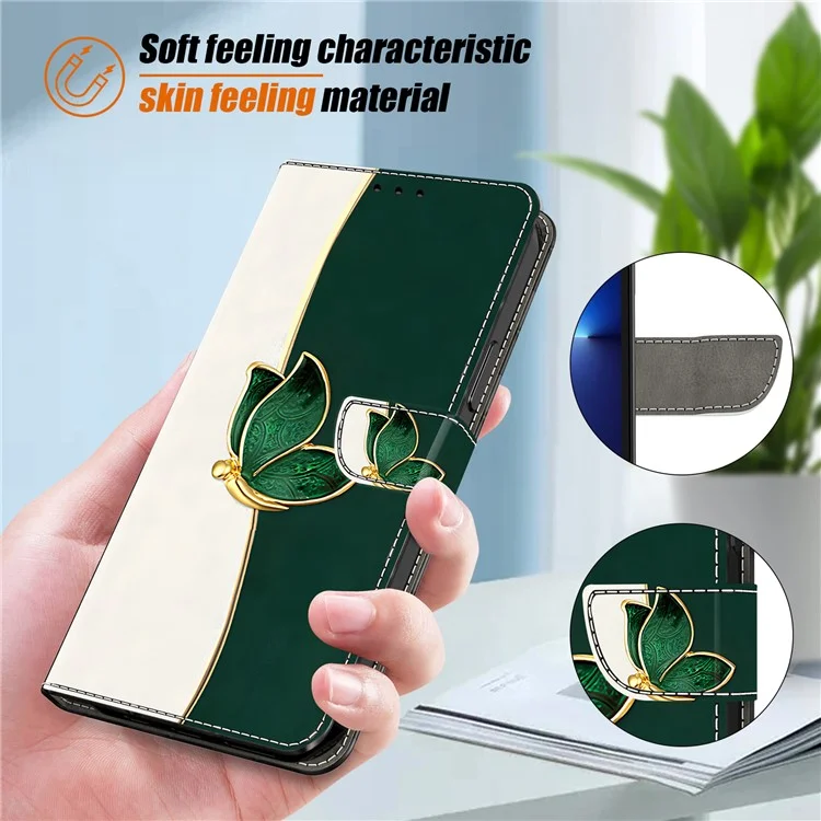 For Google Pixel 9 Pro XL Leather Case Pattern Printing Wallet Stand Anti Drop Phone Cover - Green Butterfly