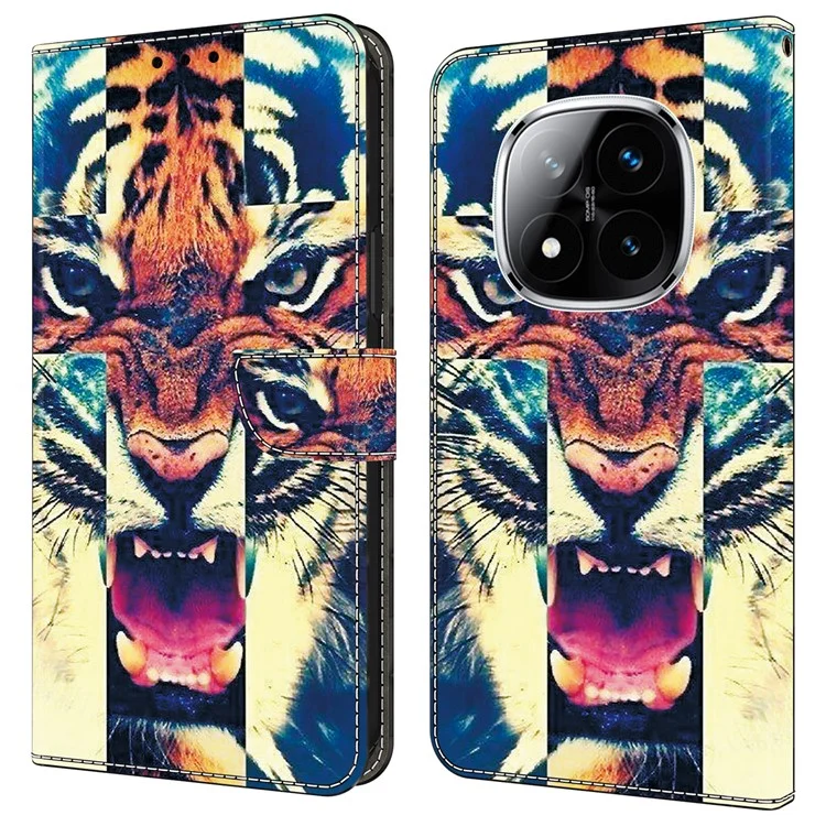 Cover a portafoglio in pelle per Xiaomi Redmi Note 14 Pro 5G con stampa a motivi, supporto e protezione antiurto - Tigre