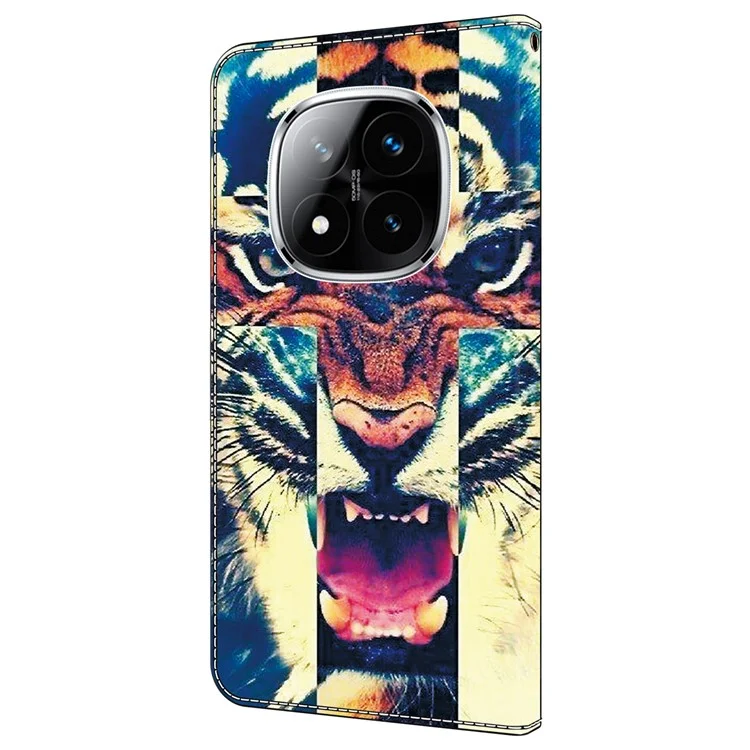 Cover a portafoglio in pelle per Xiaomi Redmi Note 14 Pro 5G con stampa a motivi, supporto e protezione antiurto - Tigre