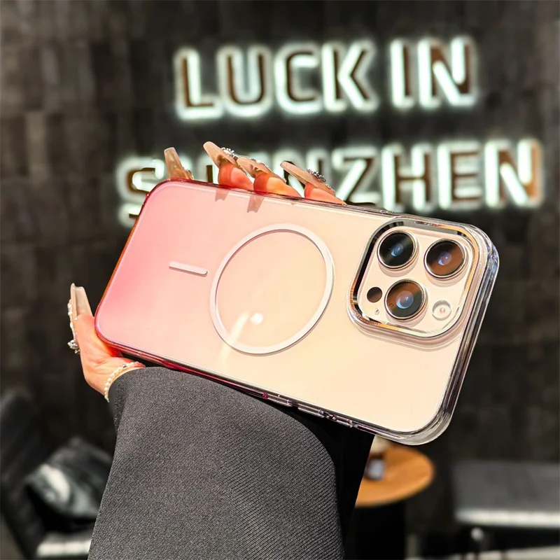For iPhone 15 Pro Max Magnetic Case Gradient Color Hard PC Phone Back Cover - Pink