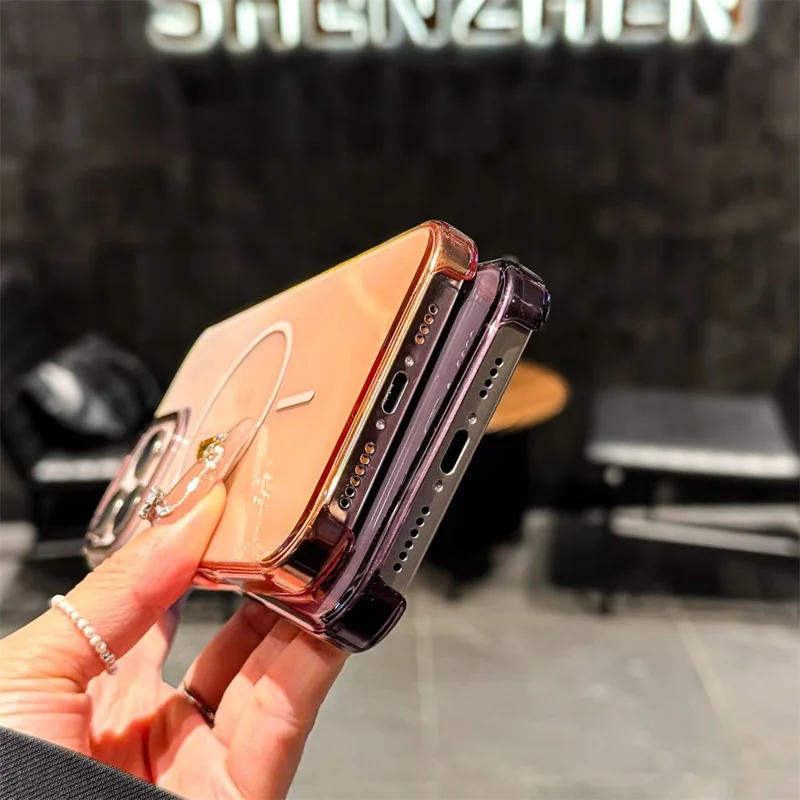 For iPhone 15 Pro Max Magnetic Case Gradient Color Hard PC Phone Back Cover - Pink