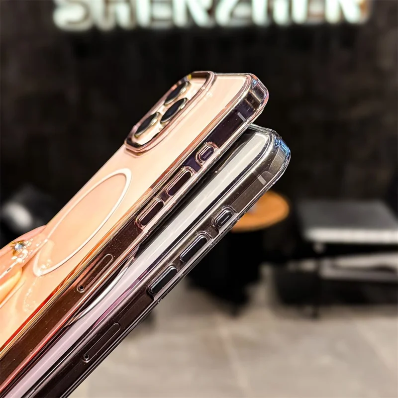 For iPhone 15 Pro Max Magnetic Case Gradient Color Hard PC Phone Back Cover - Pink