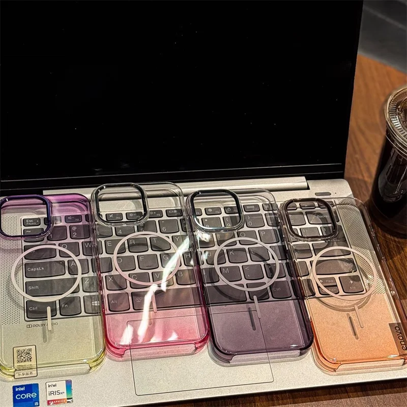 For iPhone 15 Pro Max Magnetic Case Gradient Color Hard PC Phone Back Cover - Pink