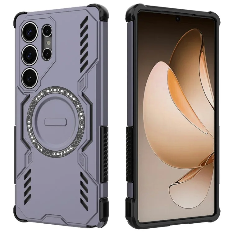 For Samsung Galaxy S25 Ultra Magnetic Case Butterfly Armor Hollow Heat Dissipation PC + TPU Phone Cover - Purple