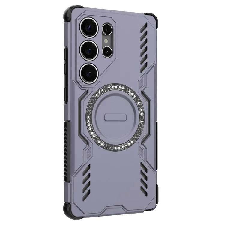 For Samsung Galaxy S25 Ultra Magnetic Case Butterfly Armor Hollow Heat Dissipation PC + TPU Phone Cover - Purple