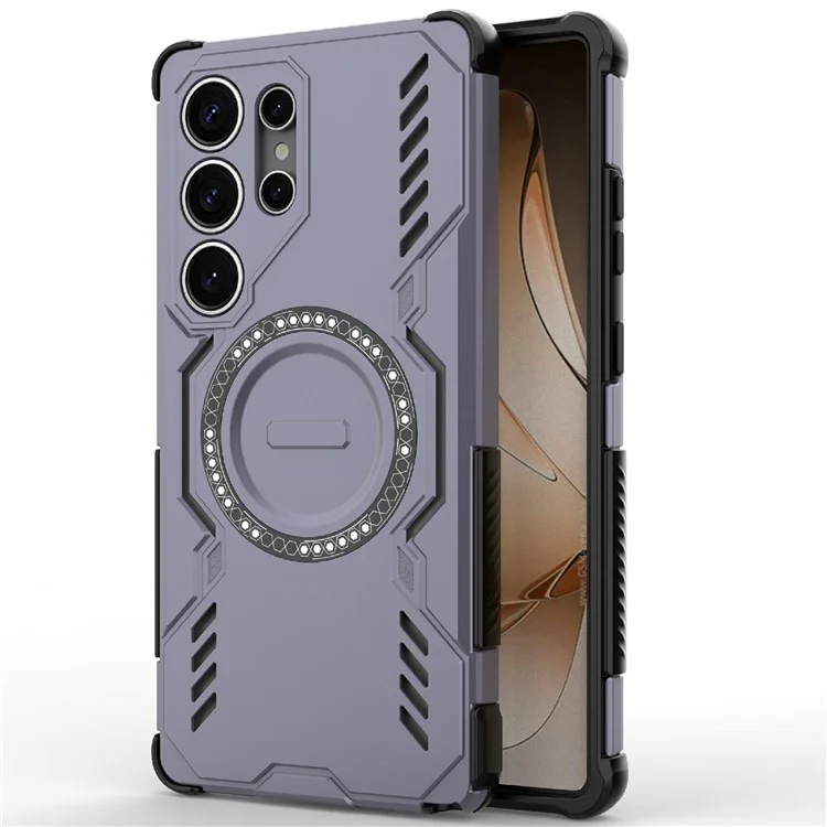 For Samsung Galaxy S25 Ultra Magnetic Case Butterfly Armor Hollow Heat Dissipation PC + TPU Phone Cover - Purple