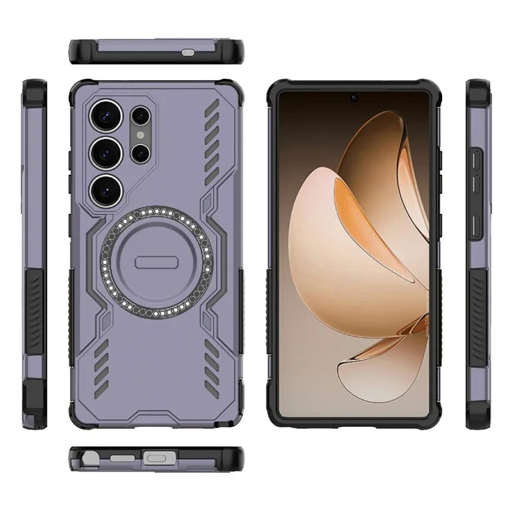 For Samsung Galaxy S25 Ultra Magnetic Case Butterfly Armor Hollow Heat Dissipation PC + TPU Phone Cover - Purple