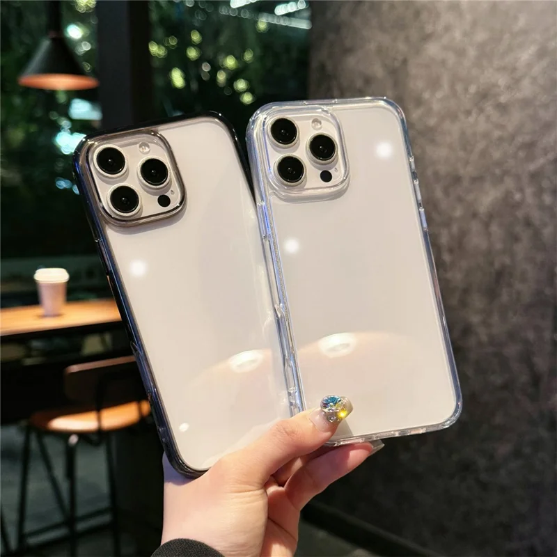 For iPhone 16 Pro Max Crystal Clear Case TPU + Acrylic Shockproof Phone Cover - Transparent Black