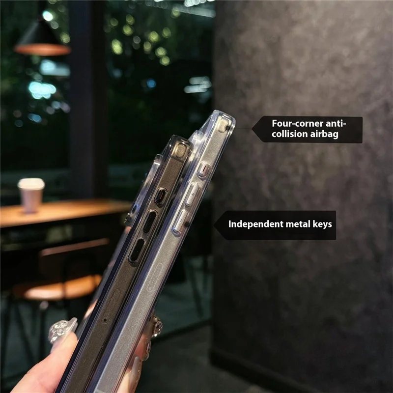 For iPhone 16 Pro Max Crystal Clear Case TPU + Acrylic Shockproof Phone Cover - Transparent Black