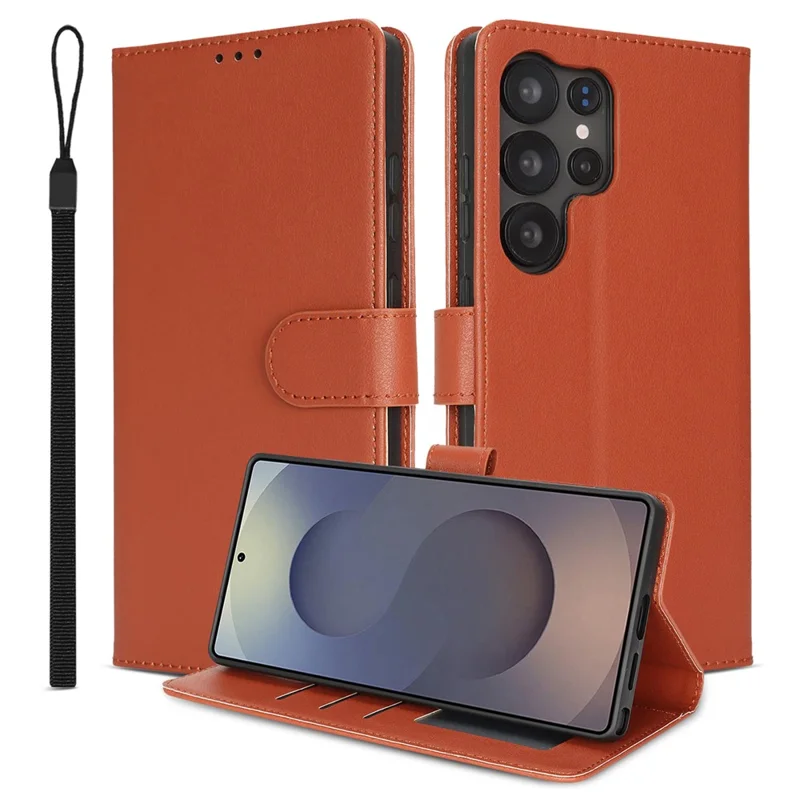 For Samsung Galaxy S25 Ultra Case RFID Blocking Flip Leather Phone Cover with Wrist Strap - Orange