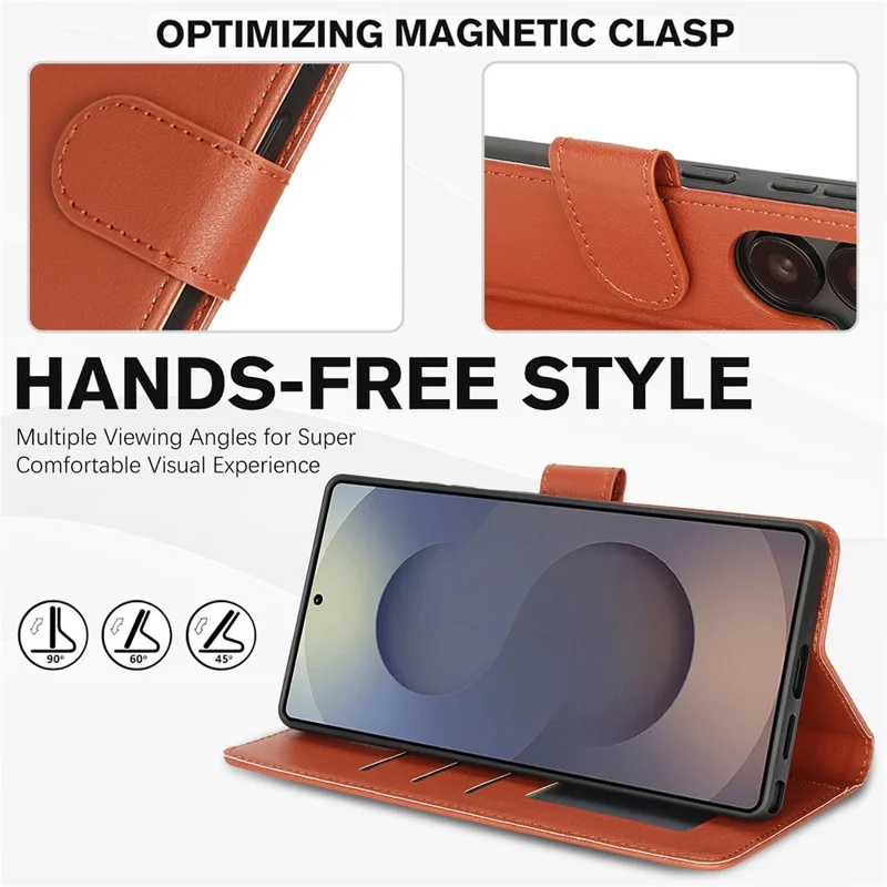 For Samsung Galaxy S25 Ultra Case RFID Blocking Flip Leather Phone Cover with Wrist Strap - Orange