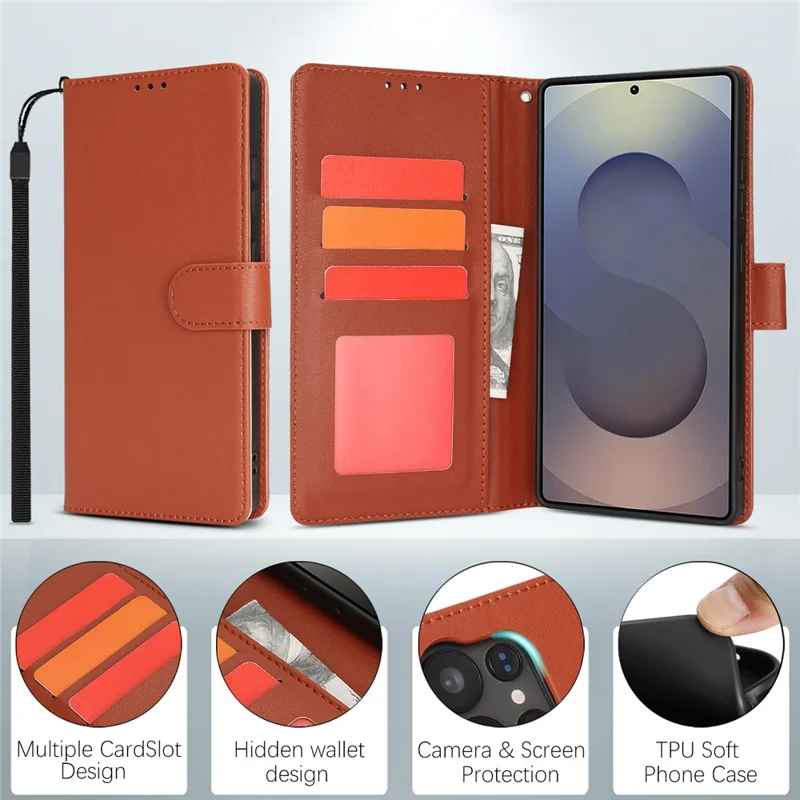 For Samsung Galaxy S25 Ultra Case RFID Blocking Flip Leather Phone Cover with Wrist Strap - Orange