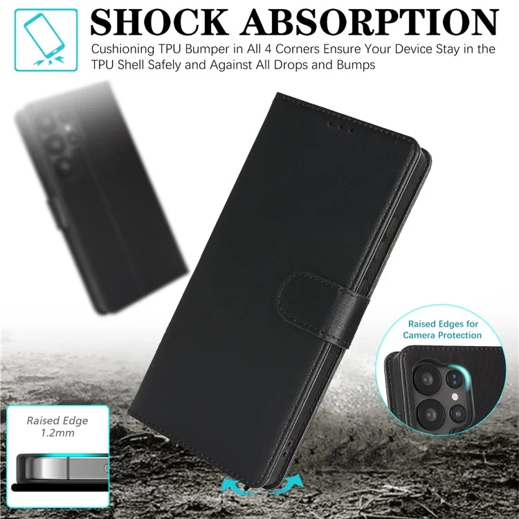 For Samsung Galaxy S24 Ultra Case RFID Blocking Flip Leather Phone Cover with Wrist Strap - Black