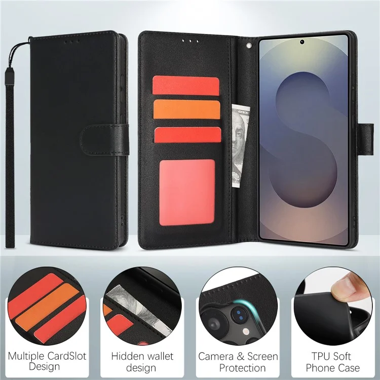 For Samsung Galaxy S24 Ultra Case RFID Blocking Flip Leather Phone Cover with Wrist Strap - Black