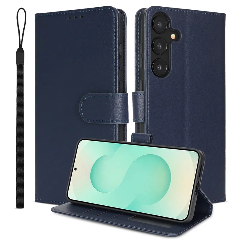 For Samsung Galaxy A26 5G Case RFID Blocking Flip Leather Phone Cover with Wrist Strap - Blue