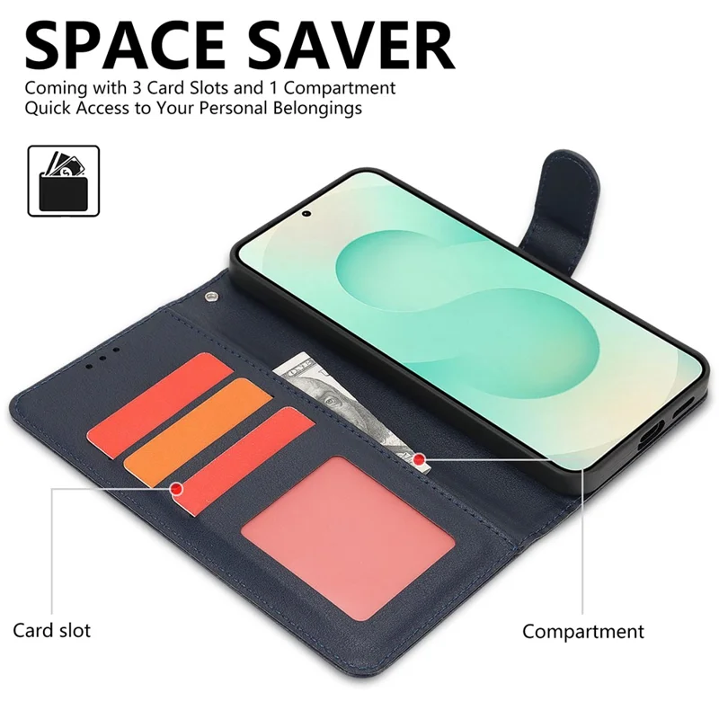 For Samsung Galaxy A26 5G Case RFID Blocking Flip Leather Phone Cover with Wrist Strap - Blue