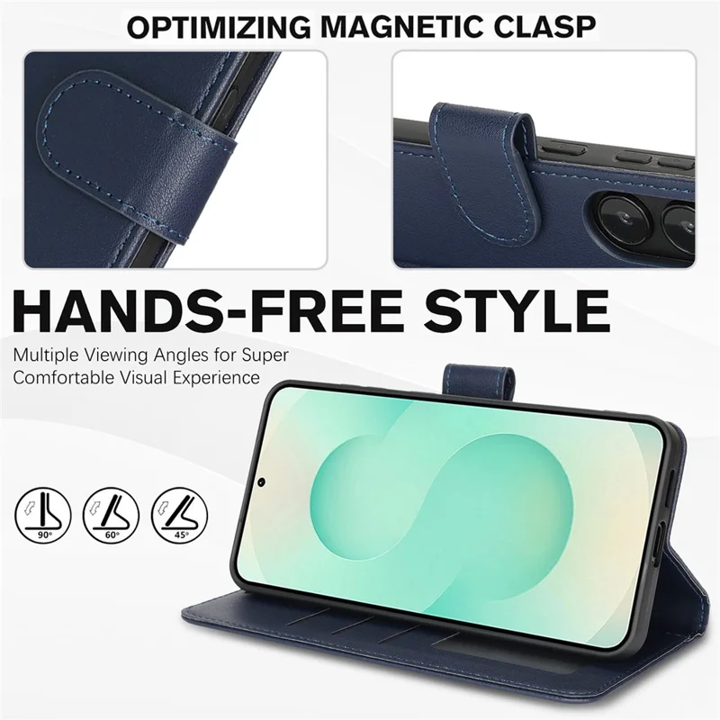 For Samsung Galaxy A26 5G Case RFID Blocking Flip Leather Phone Cover with Wrist Strap - Blue