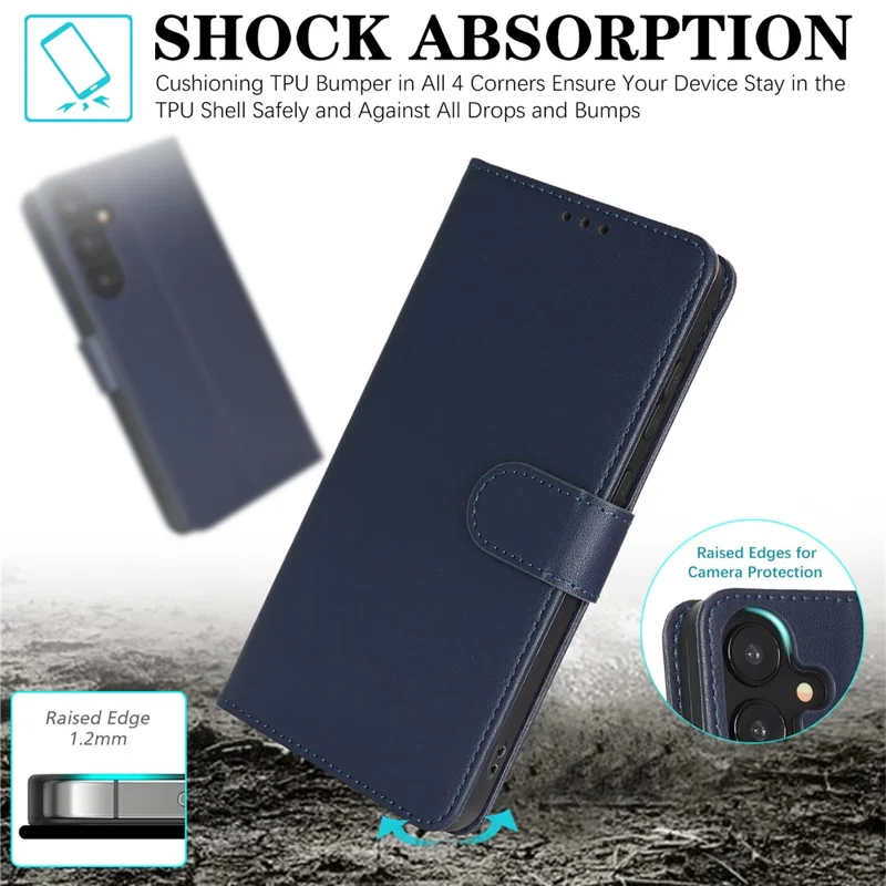 For Samsung Galaxy A26 5G Case RFID Blocking Flip Leather Phone Cover with Wrist Strap - Blue