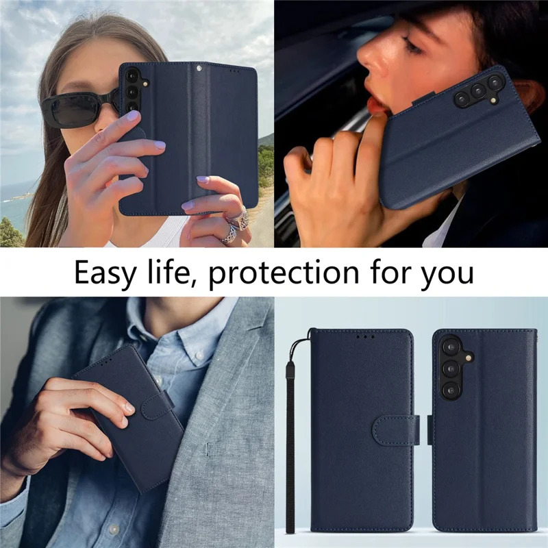 For Samsung Galaxy A26 5G Case RFID Blocking Flip Leather Phone Cover with Wrist Strap - Blue