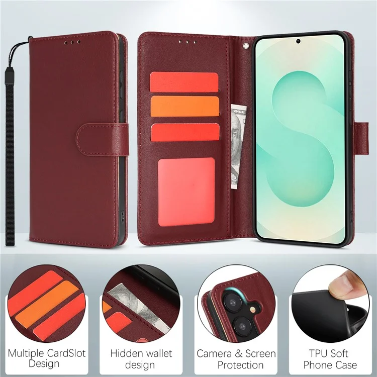 Cover in pelle per Samsung Galaxy A35 5G con blocco RFID e cinturino da polso - Rosso