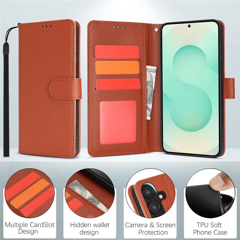 For Samsung Galaxy A35 5G Case RFID Blocking Flip Leather Phone Cover with Wrist Strap - Orange