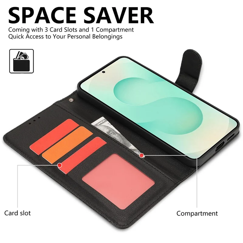 For Samsung Galaxy A55 5G Case RFID Blocking Flip Leather Phone Cover with Wrist Strap - Black