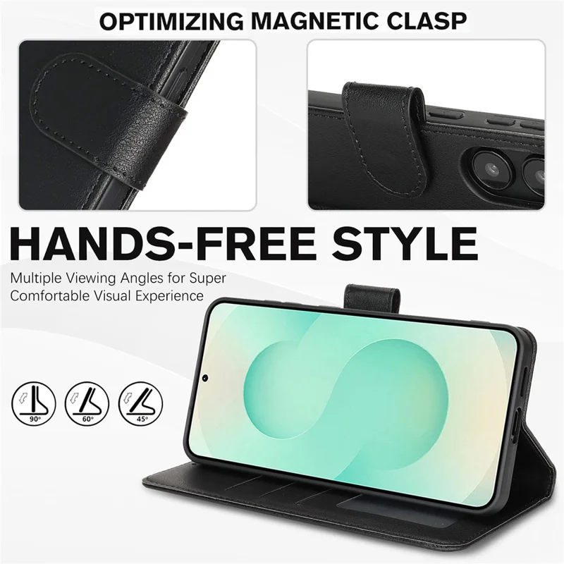 For Samsung Galaxy A55 5G Case RFID Blocking Flip Leather Phone Cover with Wrist Strap - Black