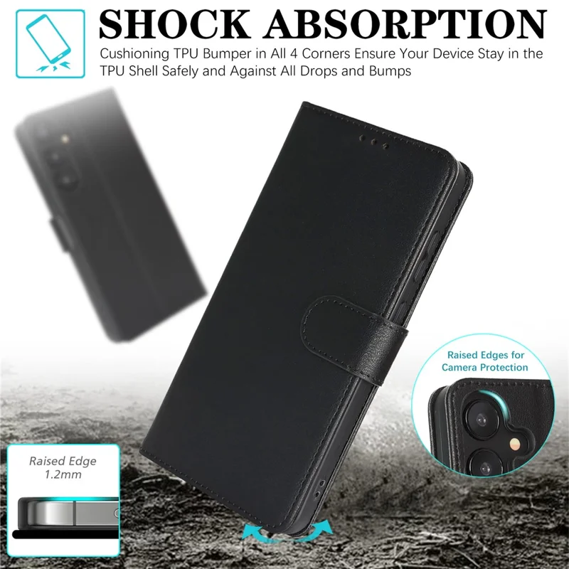 For Samsung Galaxy A55 5G Case RFID Blocking Flip Leather Phone Cover with Wrist Strap - Black